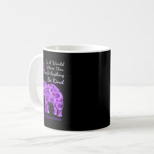 Epilepsy Awareness Sunflower Elephant Be Kind Kaffeetasse (Vorderseite Links)