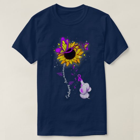 Epilepsy Awareness Sunflower Elephant Men Womens T-Shirt (Design vorne)