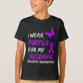 Epilepsy I Wear Purple For My Husbynd Ribbon T-Shirt (Vorderseite)