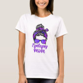 Epilepsy Mama Messy Bun Hair Glasses Bandana Lila T-Shirt (Vorderseite)