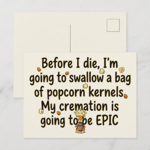 Epische Einäscherung Popcornkerne Lustig Postkarte