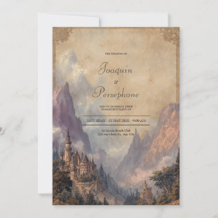 Epische Fantasy-Bergschloss-Antikrahmen-Hochzeit Einladung