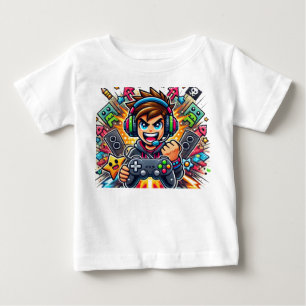 Epische Gamer-Jungen-Cartoon-Illustration – Buntes Baby T-shirt