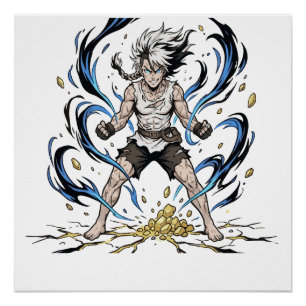 Epische Manga-Krieger-Kraft-Erweckungs-Illustratio Poster