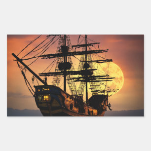 Epische Piratenschiff-Silhouette Sonnenuntergang M Rechteckiger Aufkleber