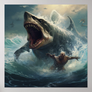 Epische Schlacht: Megalodon vs. T-Rex Poster - Ent