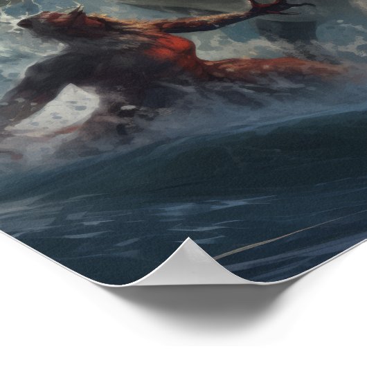 Epische Schlacht von Megalodon gegen T-Rex Poster (Ecke)