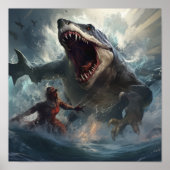 Epische Schlacht von Megalodon gegen T-Rex Poster (Vorne)