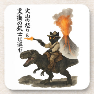 Epische schwarze Katzen-Cowboy-Reitdinosaurier mit Getränkeuntersetzer