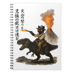 Epische schwarze Katzen-Cowboy-Reitdinosaurier mit Notizblock