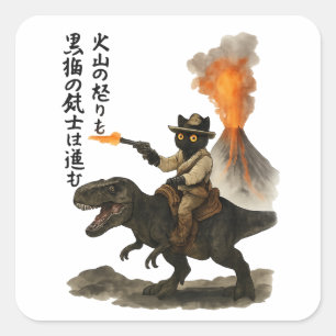 Epische schwarze Katzen-Cowboy-Reitdinosaurier mit Quadratischer Aufkleber