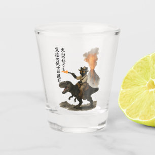 Epische schwarze Katzen-Cowboy-Reitdinosaurier mit Schnapsglas