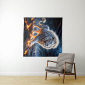 Epische weiße Löwe aus Flammen Wandteppich (Beispiel (Horizontal))