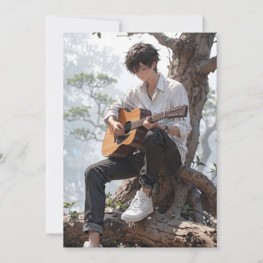 Epischer Anime-Gitarist Geburtstagseinladung - Cus Einladung (Vorderseite)