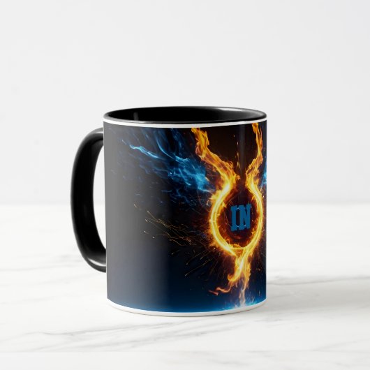 Epischer Blau Orange Feuer Ring Elementarzauber Tasse (Vorderseite Links)