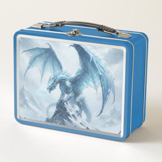 Epischer blauer Eisdrache Metall Brotdose (Vorderseite)