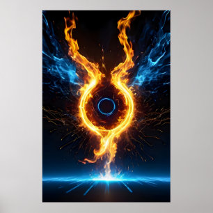 Epischer Elementarzauberring Blau Orange Feuer Poster