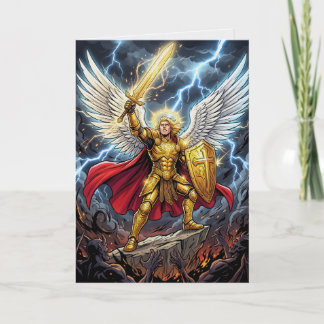 Epischer Erzengel Krieger Goldschwert Fantasy Kuns Karte