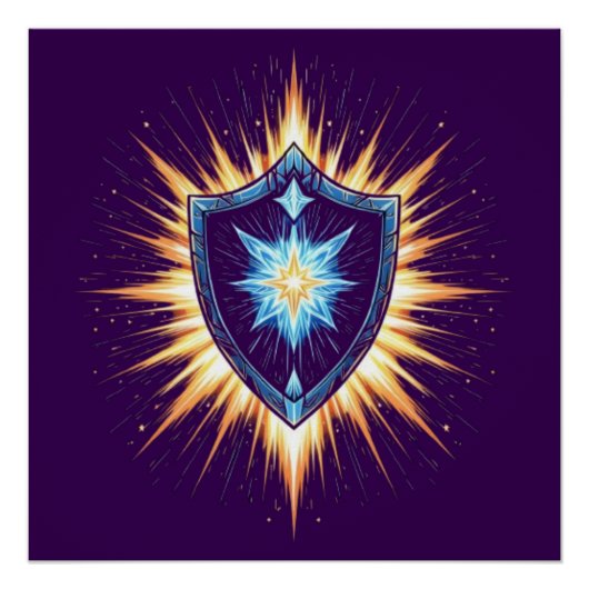 Epischer Fantasy-Schild mit strahlendem Energieaus Poster (Vorderseite)