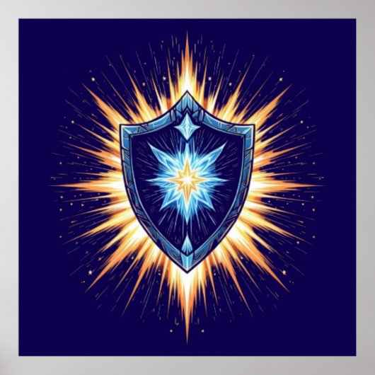 Epischer Fantasy-Schild mit strahlendem Energieaus Poster (Vorne)