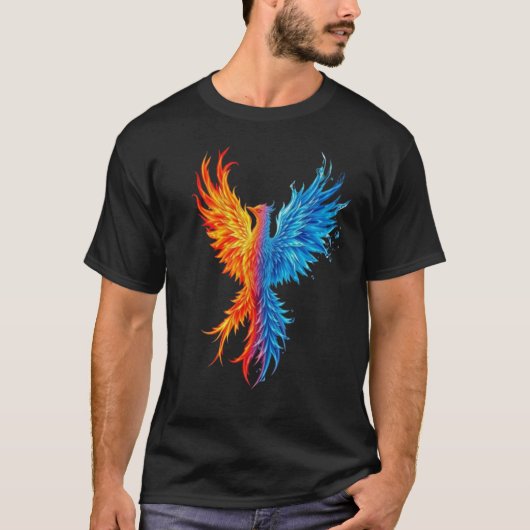 Epischer Feuer- und Eis-Phönix-Fantasy T-Shirt (Vorderseite)