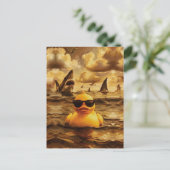 Epischer Hai-Angriff mit mutiger Gummiente Postkarte (Stehend Vorderseite)