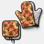 Epischer Hibiskus Hawaiian Floral Aloha Orange Ofenhandschuh & Topflappen-Set (Vorderseite/Rückseite)