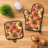 Epischer Hibiskus Hawaiian Floral Aloha Orange Ofenhandschuh & Topflappen-Set (Oben Unten)