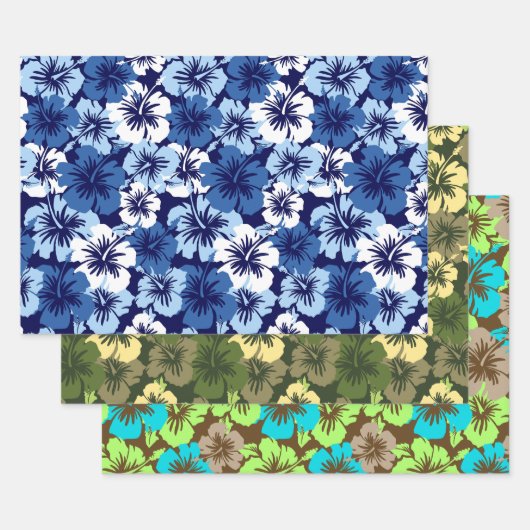 Epischer Hibiskus Hawaiian Floral Trio- Blue & Oli Geschenkpapier Set (Set)