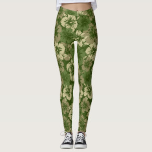 Epischer Hibiskus-hawaiische tropische Blumenolive Leggings