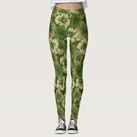 Epischer Hibiskus-hawaiische tropische Blumenolive Leggings (Vorderseite)