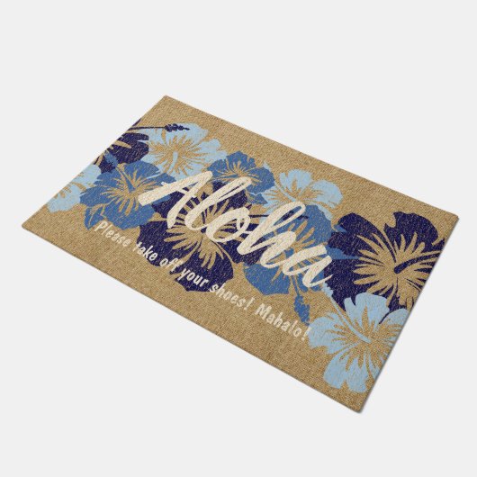Epischer Hibiskus-hawaiisches BlumenAloha Blau Fußmatte (Schrägansicht)