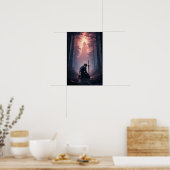 Epischer Ritter in einem dunklen Fantasy-Wald Poster (Küche)