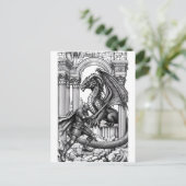Epischer Ritter vs. Drache Fantasy Postkarte (Stehend Vorderseite)