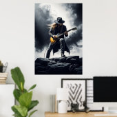 Epischer Rockgitarrist Rauch-Effekt Poster (Heimbüro)