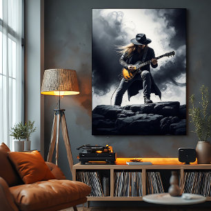 Epischer Rockgitarrist Rauch-Effekt Poster