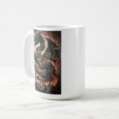 Epischer schwarzer Drache über brennender Burg Fan Kaffeetasse (Vorderseite Links)
