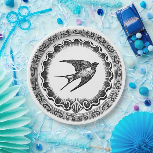 Epischer Vintager Schwarzweiss-Vogel-Entwurf Pappteller (Party)