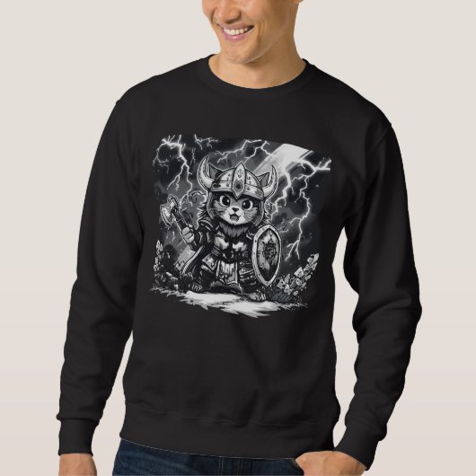 Epischer Wikinger-Katz-Krieger mit Axt und Schild Sweatshirt (Vorderseite)