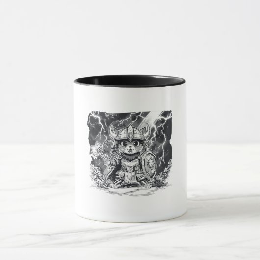 Epischer Wikinger-Katz-Krieger mit Axt und Schild Tasse (Zentrum)