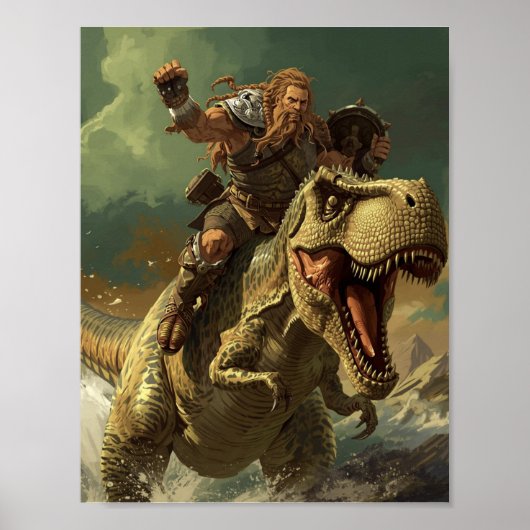 Epischer Wikingerkrieger reitet auf einem brüllend Poster (Vorne)