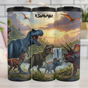 Episches Dinosauriertal Wasserfall Sonnenuntergang Thermosbecher