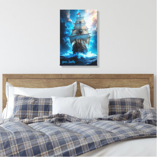 Episches Fantasy-Segelschiff Sturm Ozean Leinwanddruck