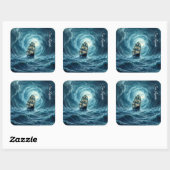 Episches Sturmschiff-Wellen-Abenteuer Quadratischer Aufkleber (Blatt)