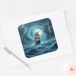 Episches Sturmschiff-Wellen-Abenteuer Quadratischer Aufkleber