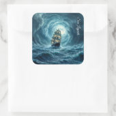 Episches Sturmschiff-Wellen-Abenteuer Quadratischer Aufkleber (Tasche)