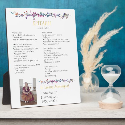 Epitaph Gedicht Custom Memorial Tabletop Fotoplatte (Seite)