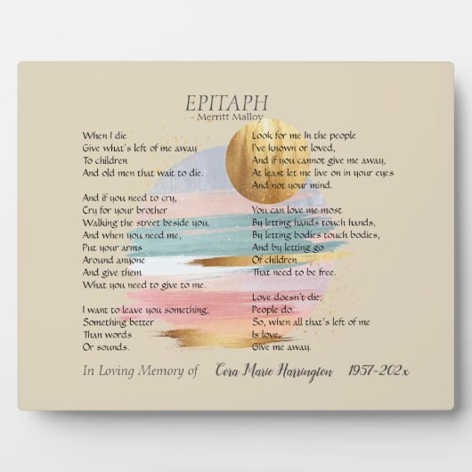 Epitaph Gedicht II | Anpassbare Memorial Fotoplatte (Vorderseite)