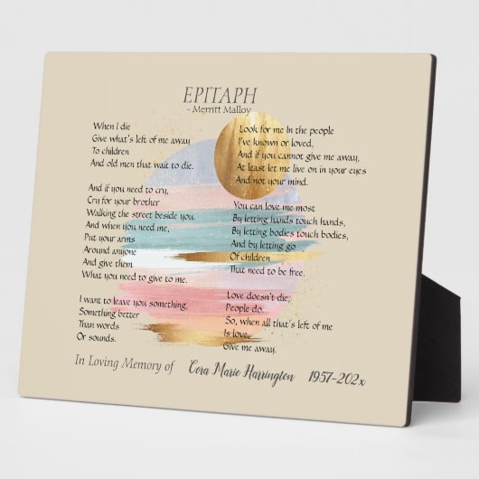 Epitaph Gedicht II | Anpassbare Memorial Fotoplatte (Seite)