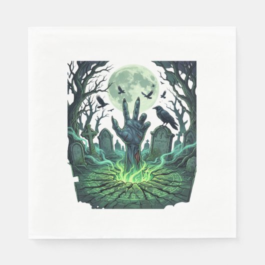 Epitapip Zombie Hand Vollmond Friedhof Serviette (Vorderseite)